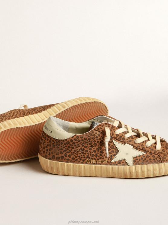 FDVPX248 Golden Goose mujer superestrella de ante con estampado de leopardo y estrella de piel color crema