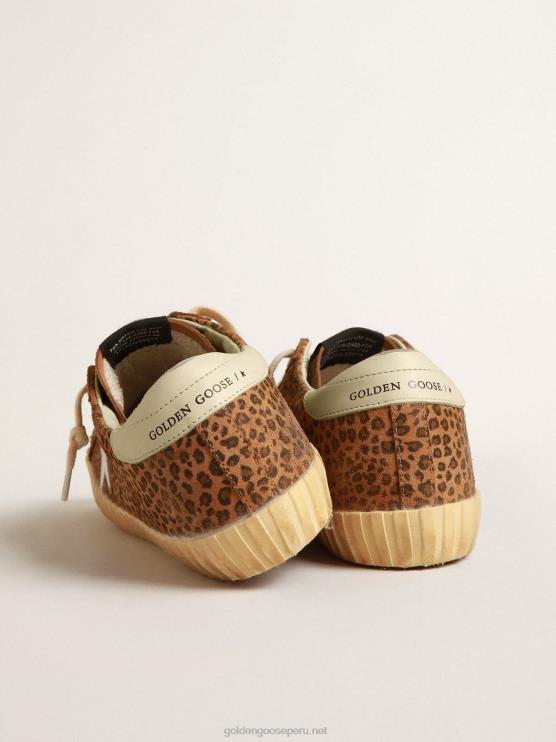 FDVPX248 Golden Goose mujer superestrella de ante con estampado de leopardo y estrella de piel color crema