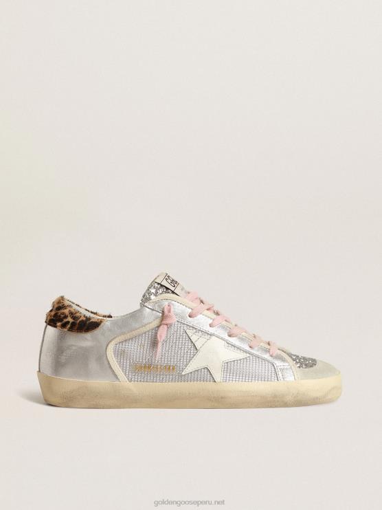 FDVPX250 Golden Goose mujer super-star ltd en malla y ante con lengüeta plateada brillante