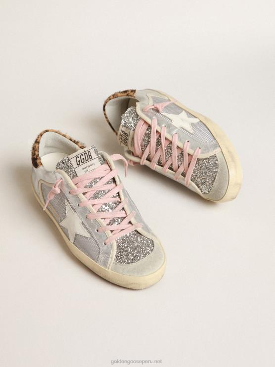 FDVPX250 Golden Goose mujer super-star ltd en malla y ante con lengüeta plateada brillante