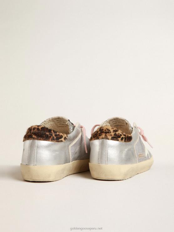 FDVPX250 Golden Goose mujer super-star ltd en malla y ante con lengüeta plateada brillante