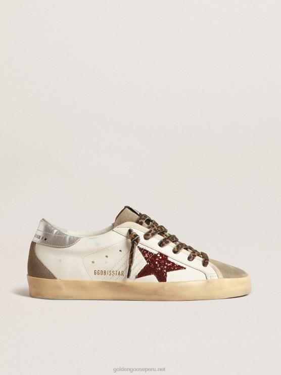 FDVPX255 Golden Goose mujer superestrella con estrella burdeos brillante y tira plateada en el talón
