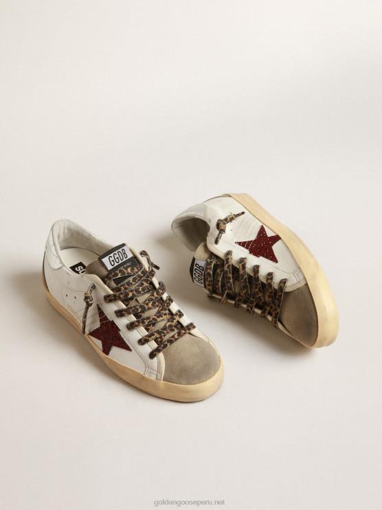 FDVPX255 Golden Goose mujer superestrella con estrella burdeos brillante y tira plateada en el talón