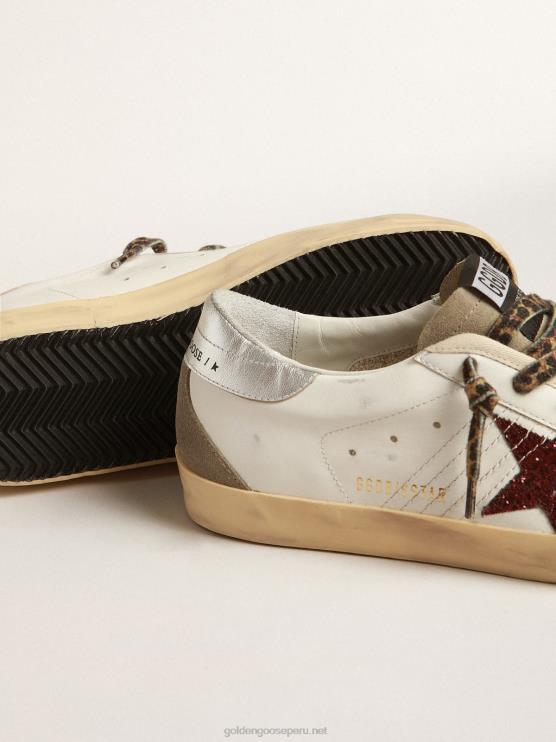 FDVPX255 Golden Goose mujer superestrella con estrella burdeos brillante y tira plateada en el talón
