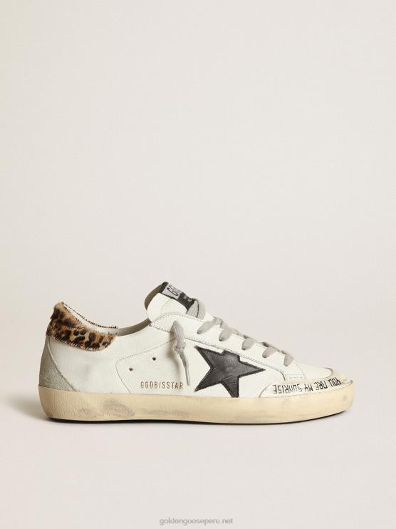 FDVPX257 Golden Goose mujer superestrella con refuerzo de piel de potro con estampado de león y estrella de cuero negro en el talón