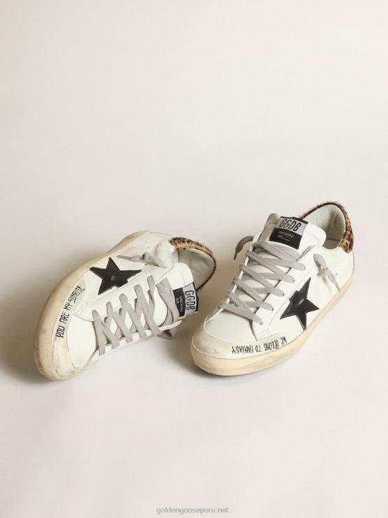 FDVPX257 Golden Goose mujer superestrella con refuerzo de piel de potro con estampado de león y estrella de cuero negro en el talón