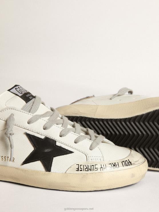 FDVPX257 Golden Goose mujer superestrella con refuerzo de piel de potro con estampado de león y estrella de cuero negro en el talón