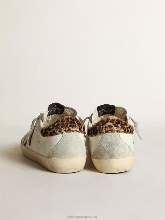 FDVPX257 Golden Goose mujer superestrella con refuerzo de piel de potro con estampado de león y estrella de cuero negro en el talón