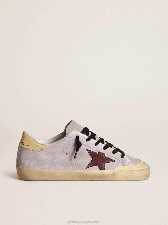 FDVPX259 Golden Goose mujer superestrella de ante lila con estrella marrón y refuerzo del talón dorado