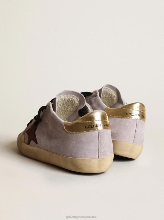 FDVPX259 Golden Goose mujer superestrella de ante lila con estrella marrón y refuerzo del talón dorado