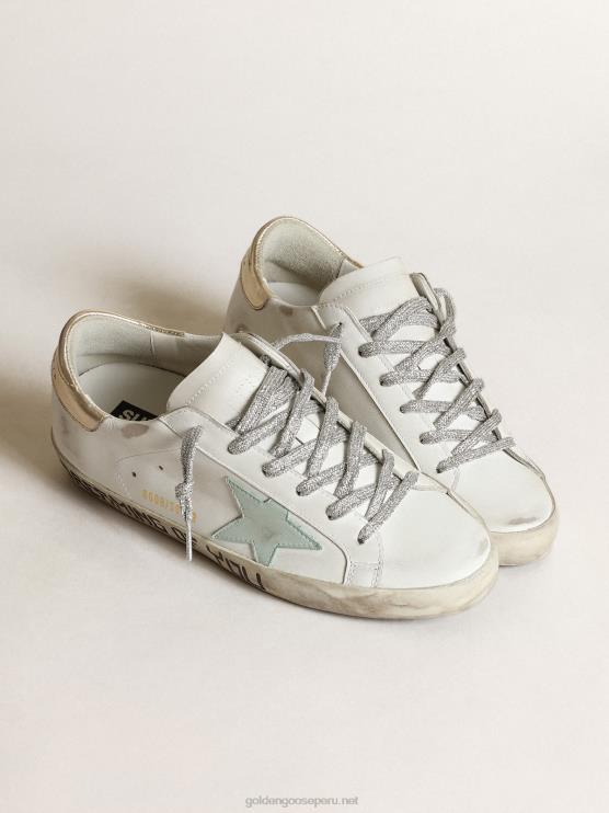 FDVPX263 Golden Goose mujer super-star ltd con una estrella aguamarina y una lengüeta de platino en el talón