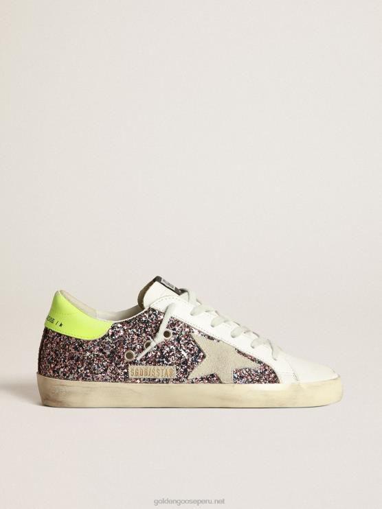 FDVPX265 Golden Goose mujer zapatillas super-star en purpurina gris y rosa con estrella de ante gris hielo