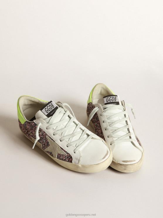 FDVPX265 Golden Goose mujer zapatillas super-star en purpurina gris y rosa con estrella de ante gris hielo