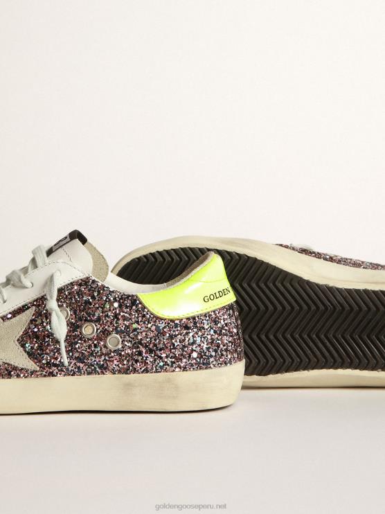 FDVPX265 Golden Goose mujer zapatillas super-star en purpurina gris y rosa con estrella de ante gris hielo