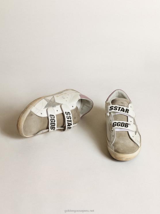 FDVPX266 Golden Goose mujer Zapatillas deportivas old school con estrella de piel laminada plateada e inserciones de ante gris tórtola