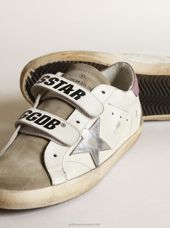FDVPX266 Golden Goose mujer Zapatillas deportivas old school con estrella de piel laminada plateada e inserciones de ante gris tórtola
