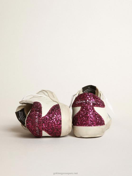 FDVPX267 Golden Goose mujer zapatillas super-star con estrella de purpurina azul claro y refuerzo del talón con purpurina morada