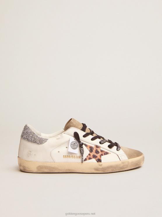 FDVPX26 Golden Goose mujer zapatillas super-star con estrella de cristal con estampado de leopardo y refuerzo del talón de cristal plateado
