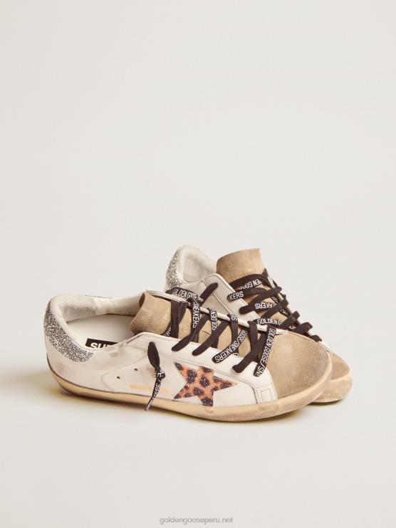 FDVPX26 Golden Goose mujer zapatillas super-star con estrella de cristal con estampado de leopardo y refuerzo del talón de cristal plateado