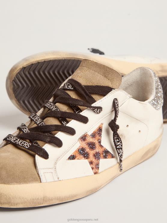 FDVPX26 Golden Goose mujer zapatillas super-star con estrella de cristal con estampado de leopardo y refuerzo del talón de cristal plateado