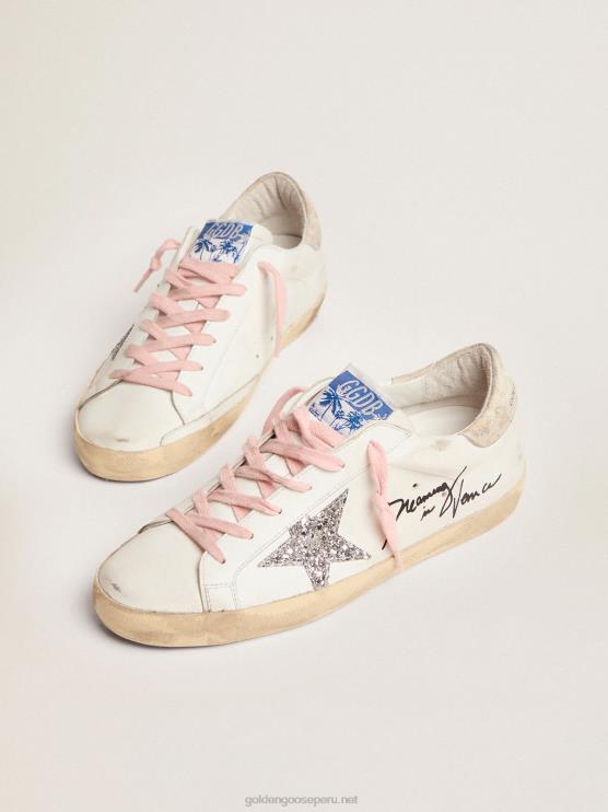 FDVPX273 Golden Goose mujer zapatillas super-star con estrella de purpurina plateada y refuerzo del talón de piel con estampado de leopardo