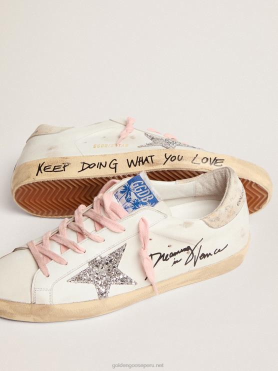 FDVPX273 Golden Goose mujer zapatillas super-star con estrella de purpurina plateada y refuerzo del talón de piel con estampado de leopardo