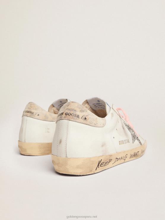 FDVPX273 Golden Goose mujer zapatillas super-star con estrella de purpurina plateada y refuerzo del talón de piel con estampado de leopardo