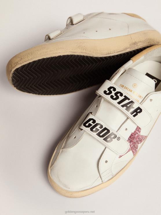 FDVPX278 Golden Goose mujer zapatillas deportivas old school con estrella de purpurina rosa y refuerzo del talón de ante color arena