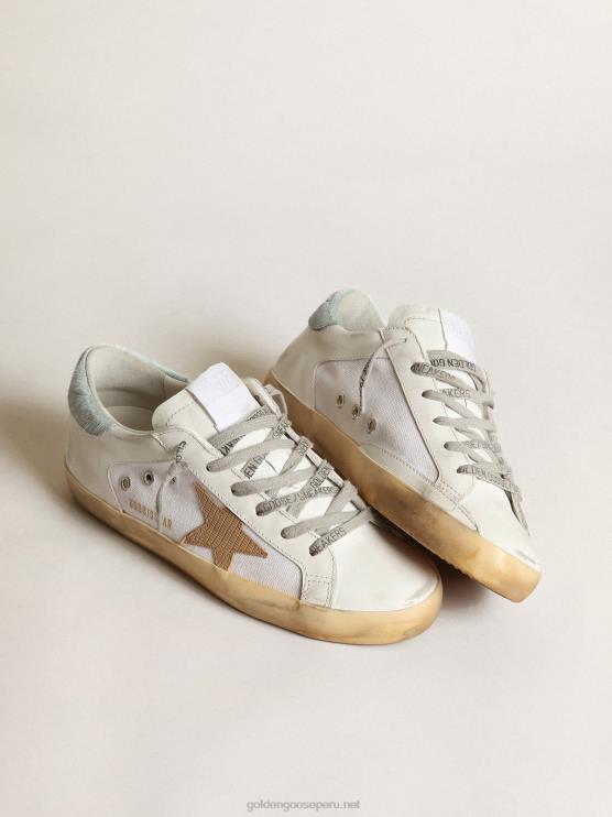 FDVPX284 Golden Goose mujer Zapatillas deportivas super-star ltd de piel y lona blancas con estrella de nubuck marrón claro