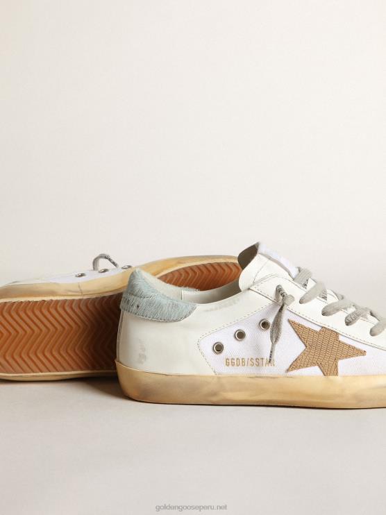 FDVPX284 Golden Goose mujer Zapatillas deportivas super-star ltd de piel y lona blancas con estrella de nubuck marrón claro