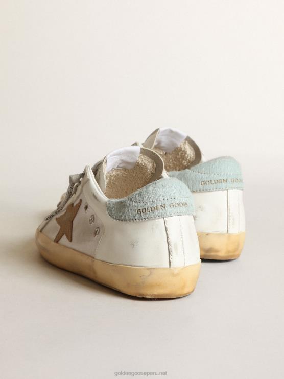 FDVPX284 Golden Goose mujer Zapatillas deportivas super-star ltd de piel y lona blancas con estrella de nubuck marrón claro