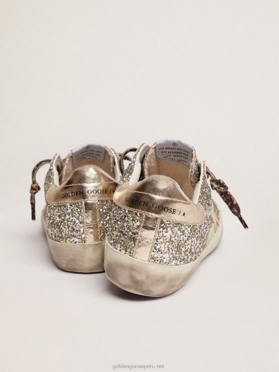 FDVPX286 Golden Goose mujer zapatillas super-star de purpurina color platino con estrella y refuerzo en el talón de piel laminada tono sobre tono