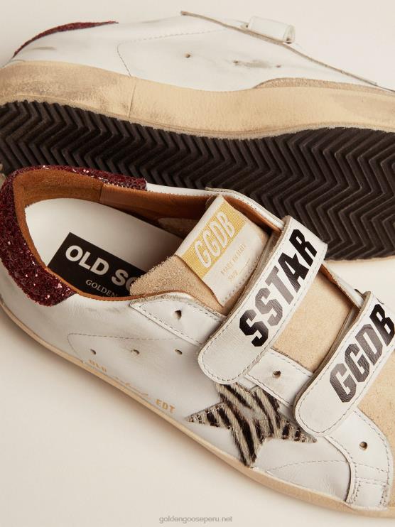 FDVPX30 Golden Goose mujer deportivas old school con estrella de piel de potro con estampado de cebra y refuerzo del talón con purpurina roja