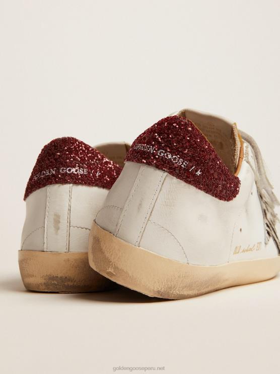 FDVPX30 Golden Goose mujer deportivas old school con estrella de piel de potro con estampado de cebra y refuerzo del talón con purpurina roja