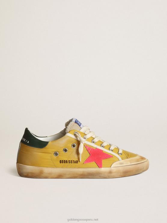 FDVPX31 Golden Goose mujer Zapatillas super-star penstar de nailon color mostaza con estrella de ante color langosta fluorescente