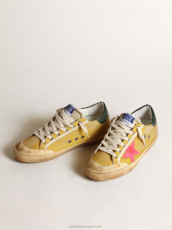 FDVPX31 Golden Goose mujer Zapatillas super-star penstar de nailon color mostaza con estrella de ante color langosta fluorescente