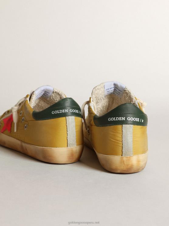 FDVPX31 Golden Goose mujer Zapatillas super-star penstar de nailon color mostaza con estrella de ante color langosta fluorescente
