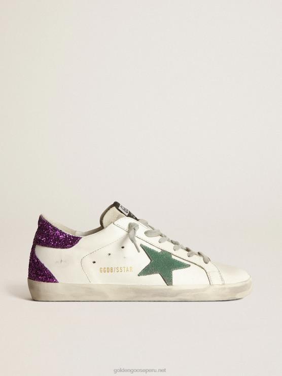 FDVPX33 Golden Goose mujer zapatillas superestrella blancas con purpurina en la parte trasera violeta