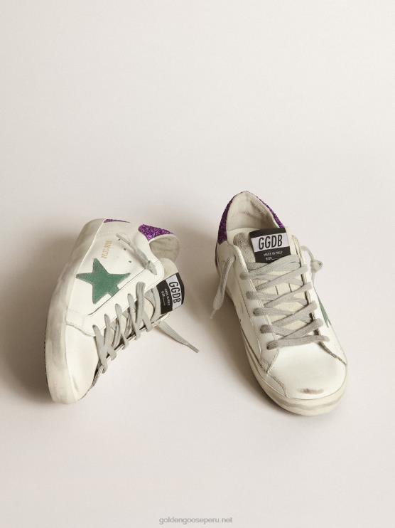 FDVPX33 Golden Goose mujer zapatillas superestrella blancas con purpurina en la parte trasera violeta