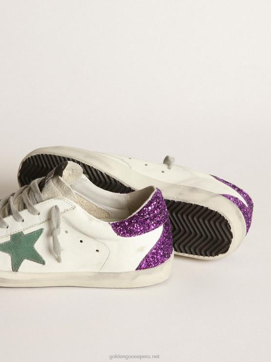 FDVPX33 Golden Goose mujer zapatillas superestrella blancas con purpurina en la parte trasera violeta