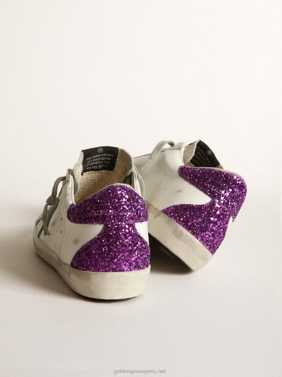 FDVPX33 Golden Goose mujer zapatillas superestrella blancas con purpurina en la parte trasera violeta