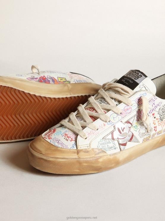 FDVPX41 Golden Goose mujer zapatillas super-star penstar de piel blanca con letras multicolores por toda la superficie