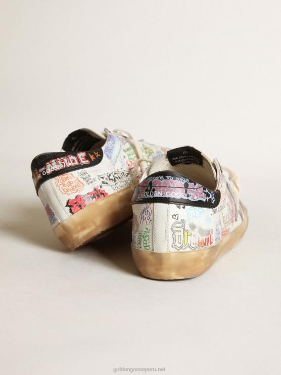 FDVPX41 Golden Goose mujer zapatillas super-star penstar de piel blanca con letras multicolores por toda la superficie