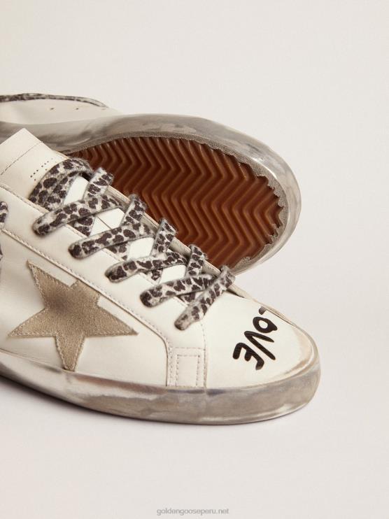 FDVPX46 Golden Goose mujer zapatillas super-star de piel blanca con estrella de ante gris hielo y letras negras en contraste