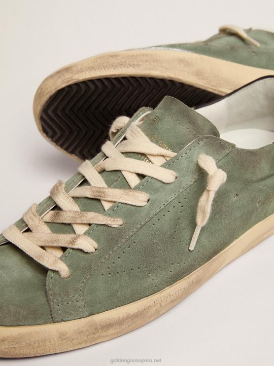 FDVPX49 Golden Goose mujer zapatillas super-star de ante verde militar con estrella perforada y refuerzo del talón de piel azul oscuro