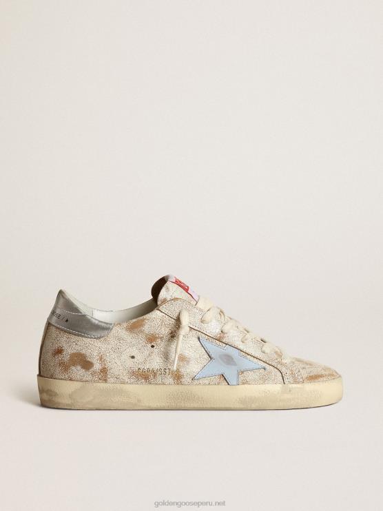 FDVPX50 Golden Goose mujer zapatillas super-star con estrella de piel azul claro ahumado y refuerzo del talón de piel plateada metalizada