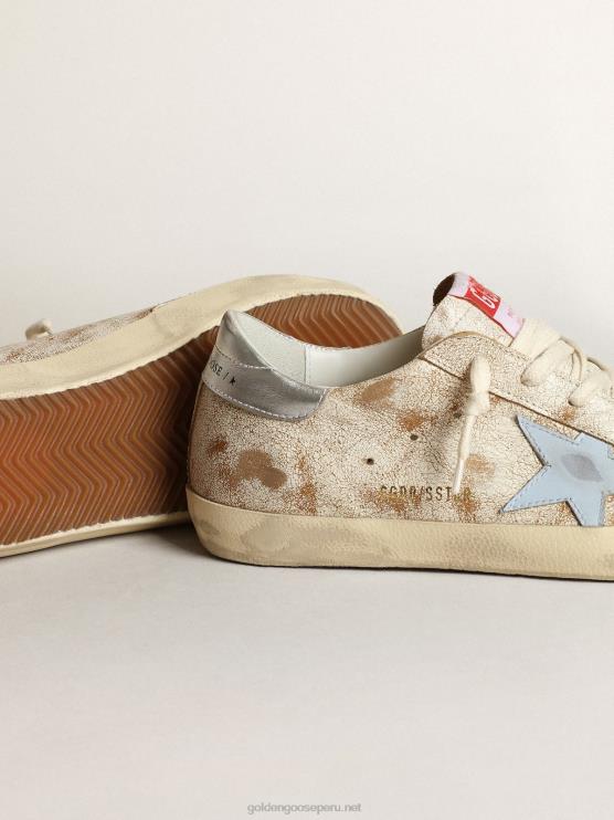 FDVPX50 Golden Goose mujer zapatillas super-star con estrella de piel azul claro ahumado y refuerzo del talón de piel plateada metalizada