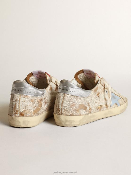 FDVPX50 Golden Goose mujer zapatillas super-star con estrella de piel azul claro ahumado y refuerzo del talón de piel plateada metalizada