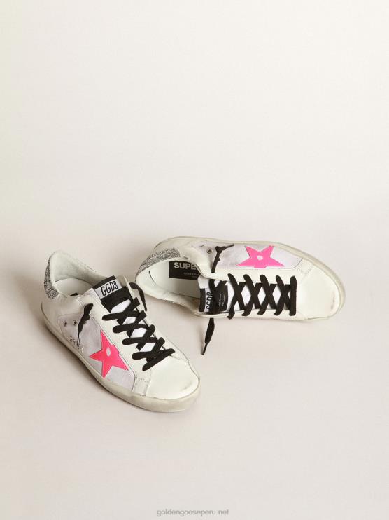 FDVPX66 Golden Goose mujer zapatillas deportivas super-star de piel y lona blancas con estrella de piel rosa