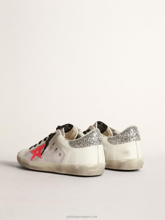 FDVPX66 Golden Goose mujer zapatillas deportivas super-star de piel y lona blancas con estrella de piel rosa